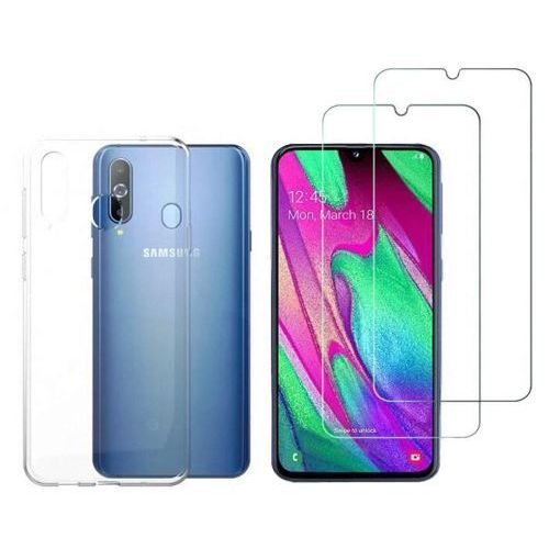 HQSELECTION® Coque pour Samsung Galaxy A40 Transparente Silicone en Gel TPU Souple + 2 Verre trempé Film Protection écran - Anti Rayures - Ultra Résistant Dureté 9H
