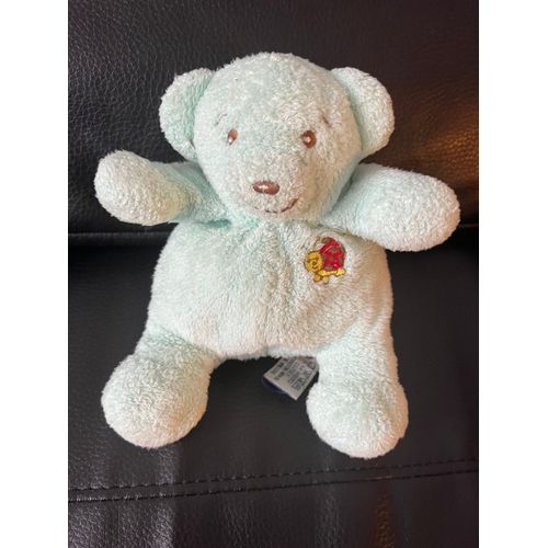Peluche Doudou Ours Vert Souriant Coccinelle Nounours 18 Cm