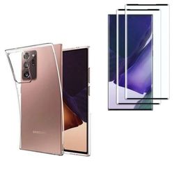 HQSELECTION® Coque pour Samsung Galaxy Note 20 Ultra Transparente Silicone en Gel TPU Souple + 2 Verre trempé couverture complète incurvé bord noir- Anti Rayures - Ultra Résistant Dureté 9H