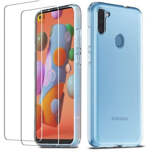 Hqselection® Coque Pour Samsung Galaxy A11/M11 Transparente Silicone En Gel Tpu Souple + 2 Verre Trempé Film Protection Écran - Anti Rayures - Ultra Résistant Dureté 9h