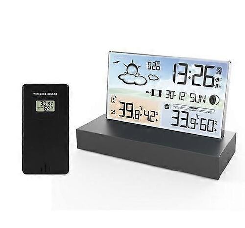 LX - Horloge météo en verre sans fil multifonctionnelle - noir