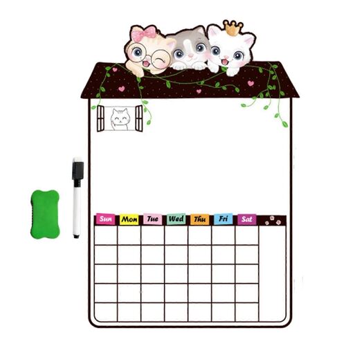 Fridge Magnetic Whiteboard Soft Magnetic PVC Strong Adsorption Cute Shape Refrigerator Note Board with Pen and Eraser Cat (38.5x41.1cm/15.2x16.2in)