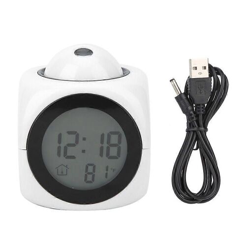 Moderne À La Mode Liquidation Projection Réveil Numérique LCD Voix Parlant HorlogeBlanc avec Câble USB
