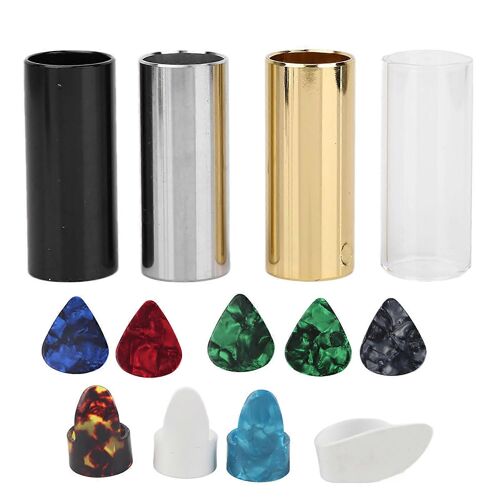 Metal Guitar Slides Bar Glass Slide Cover Thumb Fingers Picks Set Storage Box Accessoire