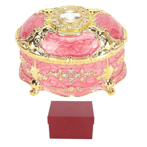 Boîte à bijoux en strass organisateur alliage de zinc gravé Vintage décoratif bibelot boîte pour femmes rose