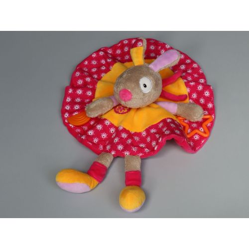 Doudou Lapin Plat Rond Rose Orange Babysun