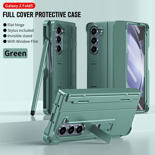 Coque pour Samsung Galaxy Z Fold5,Flat hinge,Stylus included,Invisible stand,With Window Film - Vert