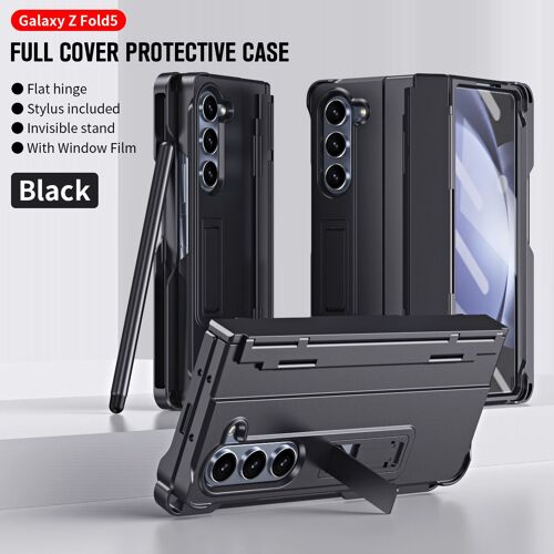 Coque pour Samsung Galaxy Z Fold5,Flat hinge,Stylus included,Invisible stand,With Window Film,Noir