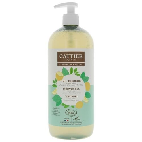 Gel Douche Bio Aloe Vera Citron Menthe - Cattier - 1 L 