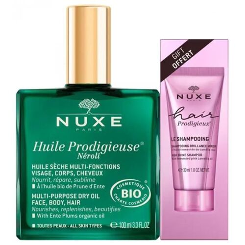Nuxe Huile Sèche Prodigieuse Néroli Bio 100 Ml + Hair Prodigieux Le Shampooing Brillance Miroir Cheveux Sublimés 30 Ml Offert 