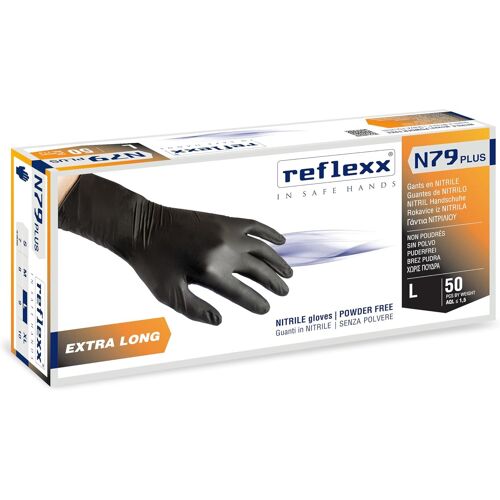 Kalanka-Reflexx N79p Extra Long, 30 Cm, Sans Poudre Gants En Nitrile Gr 7.7., Noir (Lot De 50)