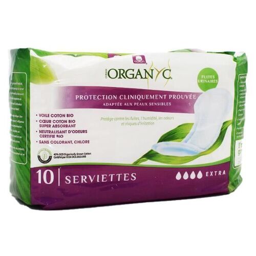 Organyc Incontinence Légère Serviette Extra 10 Unités 