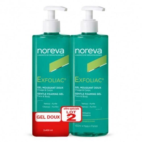 Gel Moussant Doux Exfoliac - Noreva - Lot De 2 X 400ml - Nettoie Et Purifie La Peau 
