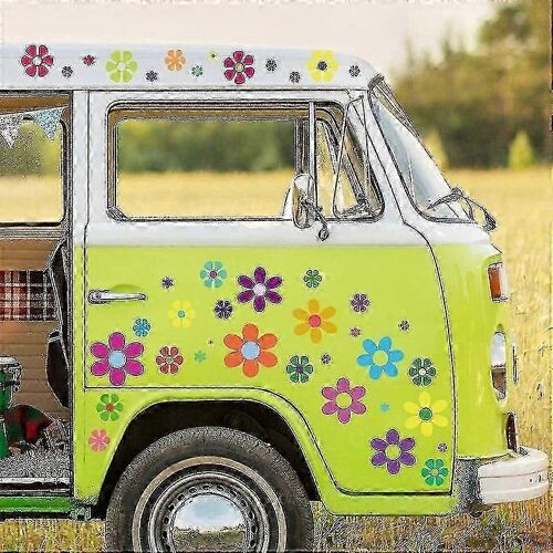 96 Pièces Voiture Fleurs Autocollants 60'S Hippie Thème Party Stickers Multicolore Daisy Stickers Vinyle Retro Fleurs Décalcomanies Coloré Hippie Décalcomanies Fleur W