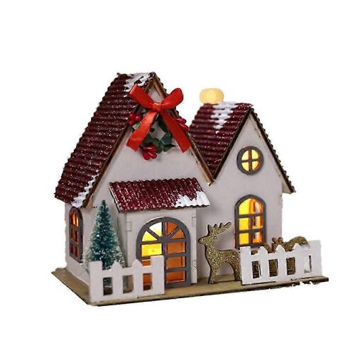 Maison en bois Pendentif DIY Lumineux Noël Ornements de bureau Ornements suspendus B