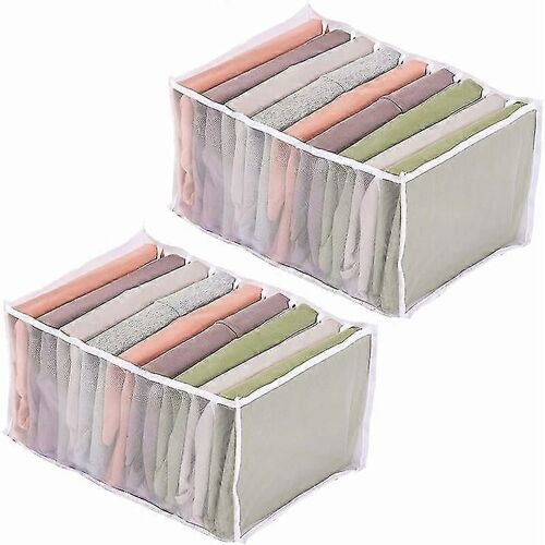 Lot De 2 Organisateur En Tissu Pliable Organisateur De Tiroir Pliable 9 Compartiments Boîte De Rangement Pour Jeans T-shirt Jeans Chemise Leggings, Blanc, 32x25x17cm