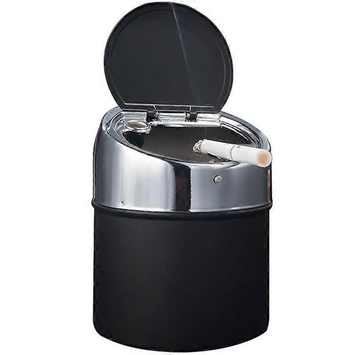 Cendrier En Acier Inoxydable Avec Couvercle, Cendrier De Table Coupe-Vent Noir