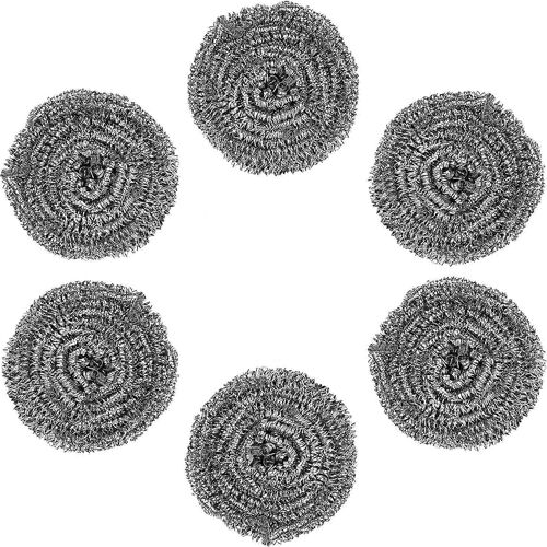 6 PCS Steel Wool Scrubber, tampon de récurage en acier inoxydable, éponge à éponge à éponge de métal robuste pour un nettoyage de cuisine difficile