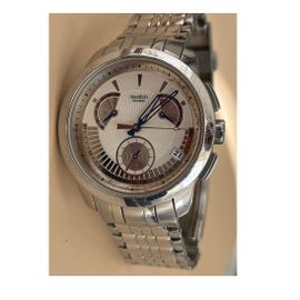 Montre Swatch  Irony Yrs402g Analogique Cadran 12 Heures Chronographe Indicateur De Date Lunette Cadran Bracelet Acier Inox Argent Bleu Aiguilles Trotteuse Mixte Homme Femme Largeur 4 Cm