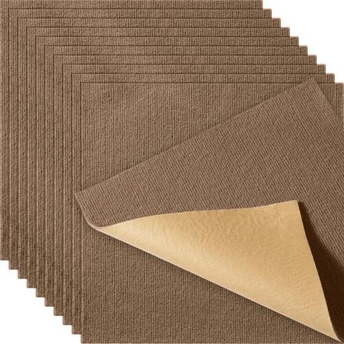 Dalles De Moquette À Décoller Et À Coller-Vevor-457 X 457 Mm-Tapis De Sol Auto-Adhési-Pour Chambre, Salon-10 Pcs-Marron Foncé