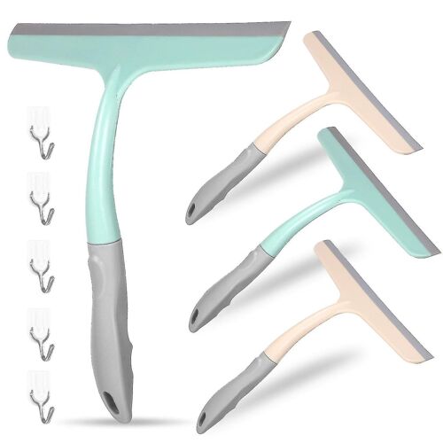 Lot de 4 raclettes à vitres portables avec poignée ergonomique et crochets adhésifs pour un nettoyage facile du verre et des surfaces