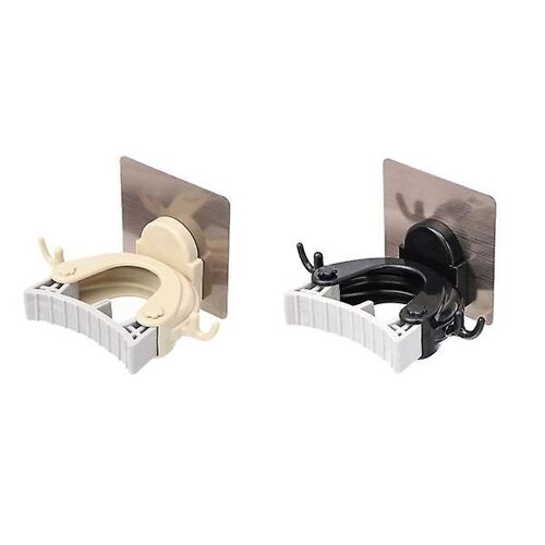 Lot de 2 supports de balai et serpillière sans perforation ¿ Clip de rangement durable pour la maison, le bureau et plus encore ¿ Installation facile