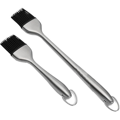Ensemble de pinceaux à badigeonner en acier inoxydable et silicone de qualité supérieure - Parfait pour les grillades, facile à nettoyer, lavable au lave-vaisselle