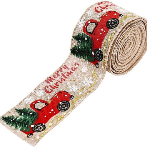 rouleaux de ruban de Noël avec bordure en métal avec "Joyeux Sapin de Noël et Camion" pour corbeaux goodnice