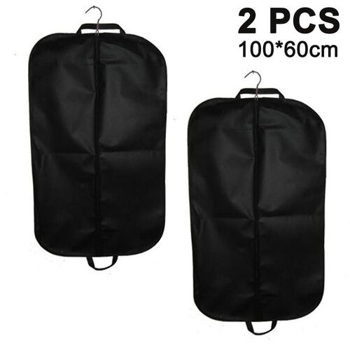 Housses de voyage noires haut de gamme pour costumes et robes, lot de 2, housses anti-poussière non tissées de 66 cm, respirantes et durables.