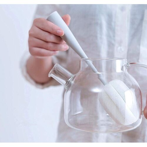 Brosse de nettoyage à long manche pour bouteilles et tasses ¿ Éponge nettoyante efficace pour carafes, théières et autres