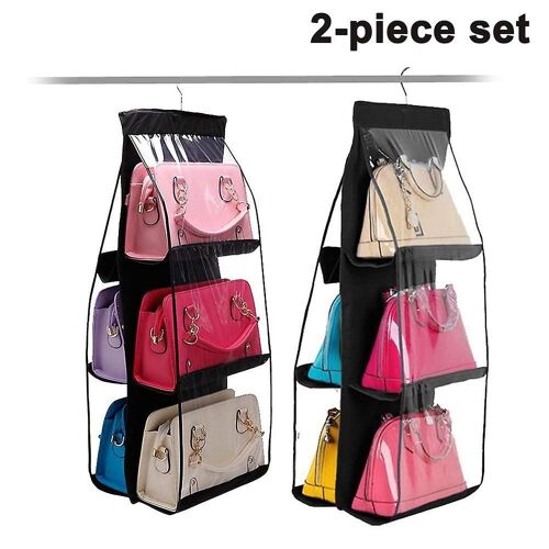 Organiseur De Sac À Main Suspendu En 2 Parties - Support De Rangement Anti-Poussière Pour Placard, Penderie Et Maison - 6 Étagères, Tissu Oxford Résistant