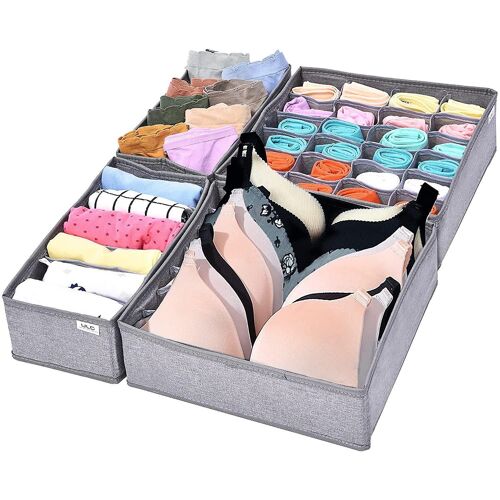 Ensemble de séparateurs de tiroirs gris haut de gamme pour sous-vêtements - 4 solutions de rangement polyvalentes pour lingerie, chaussettes et plus encore