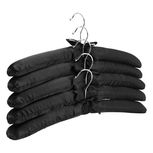 Cintres de luxe rembourrés en satin de 38 cm pour robes de mariée, manteaux et costumes ¿ Lot de 5, finition noire élégante