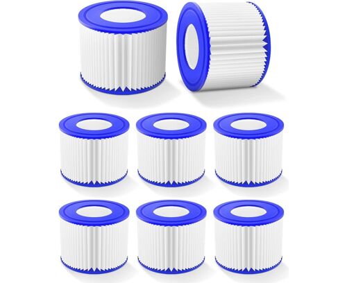 Lot de 8 filtres de piscine de type VI pour Bestway Lay-Z-Spa et Coleman SaluSpa ¿ Durables, réutilisables et faciles à nettoyer
