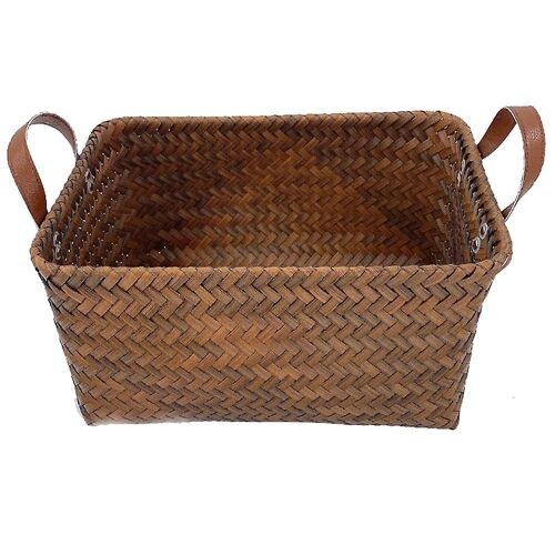Panier à linge en imitation rotin durable avec poignées ¿ Rangement élégant pour vêtements, collations et plus encore ¿ Couleur café