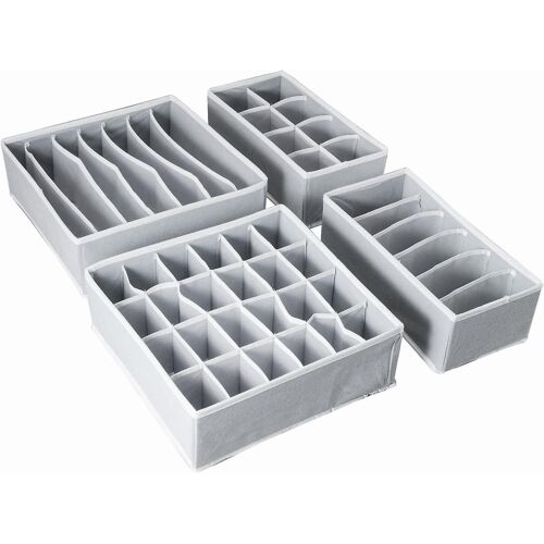 Ensemble de rangement pour sous-vêtements gris ¿ 4 boîtes de rangement pliables pour chaussettes, soutiens-gorge et accessoires ¿ Durable et polyvalent
