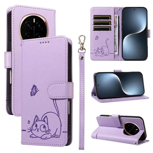 SATURCASE Coque pour Honor Magic 7, Chat Mignon PU Cuir Magnétique Flip Portefeuille Support Porte-Carte Dragonne Protecteur Housse Étui pour Honor Magic 7 (ZC-Violet)