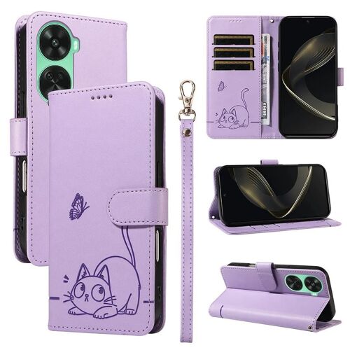 SATURCASE Coque pour Huawei Nova 12 SE / Nova 11 SE, Chat Mignon PU Cuir Magnétique Flip Portefeuille Support Porte-Carte Dragonne Protecteur Housse Étui pour Huawei Nova 12 SE / Nova 11 SE (ZC-Violet)