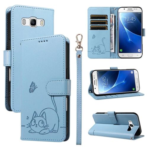 SATURCASE Coque pour Samsung Galaxy J5 2016, Chat Mignon PU Cuir Magnétique Flip Portefeuille Support Porte-Carte Dragonne Protecteur Housse Étui pour Samsung Galaxy J5 2016 (ZC-Bleu)