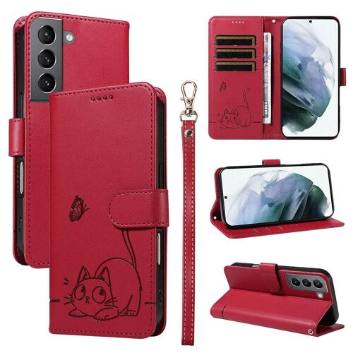 SATURCASE Coque pour Samsung Galaxy S21 Plus, Chat Mignon PU Cuir Magnétique Flip Portefeuille Support Porte-Carte Dragonne Protecteur Housse Étui pour Samsung Galaxy S21 Plus (ZC-Rouge)