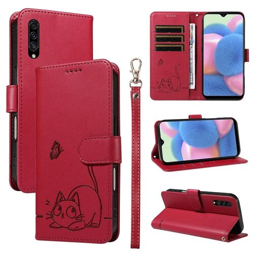 SATURCASE Coque pour Samsung Galaxy A50 A50S A30S, Chat Mignon PU Cuir Magnétique Flip Portefeuille Support Porte-Carte Dragonne Protecteur Housse Étui pour Samsung Galaxy A50 A50S A30S (ZC-Rouge)