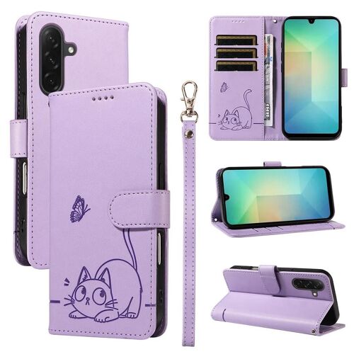 SATURCASE Coque pour Samsung Galaxy A26, Chat Mignon PU Cuir Magnétique Flip Portefeuille Support Porte-Carte Dragonne Protecteur Housse Étui pour Samsung Galaxy A26 (ZC-Violet)