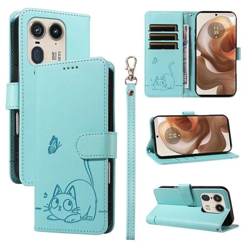 SATURCASE Coque pour Motorola Edge 50 Ultra, Chat Mignon PU Cuir Magnétique Flip Portefeuille Support Porte-Carte Dragonne Protecteur Housse Étui pour Motorola Edge 50 Ultra (ZC-Vert)