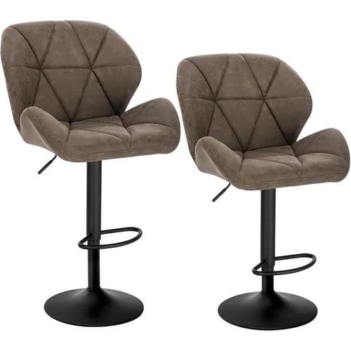 Lot De 2 Tabourets De Bar -Chaises De Bar Siège Rembouré En Similicuir Pied En Métal-Brun Foncé