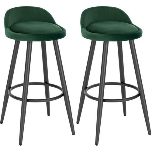 Lot De 2 Tabouret De Bar En Velours-Tabouret De Comptoir Avec Repose-Pieds En Métal-Vert Foncé