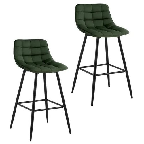 Lot De 2 Tabourets De Bar Avec Repose-Pieds-Tabourets Pour Bar-Bistro-En Velours + Métal-Vert Foncé