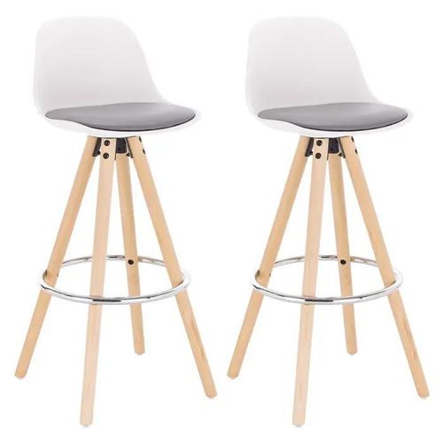 Lot De 2 Tabourets De Bar En Similicuir-Tabouret De Cuisine-En Bois Massif-Gris + Blanc