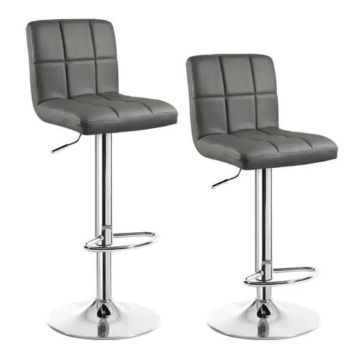 Tabouret De Bar En Cuir Artificiel-Lot De 2-Siège Bien Rembourré-Tabouret De Bar Pivotant-Gris