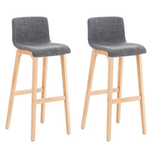 Lot De 2 Tabourets De Bar Hoover En Tissu Pieds Bois Nature Gris Clair