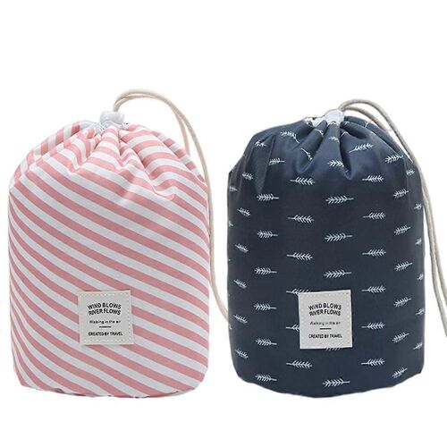 Trousses de maquillage UpOne Barrel, Trousse de toilette cosmétique à cordon de mode portable imperméable à l'eau de grande capacité (sac uniquement), paquet de 2 (plume + rose) [Feath